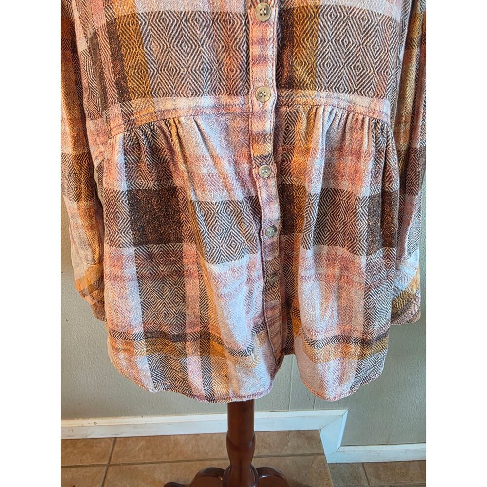 Free People Women's Plaid Flannel Button Down Top Pockets SZ Small Oversized - Picture 5 of 10